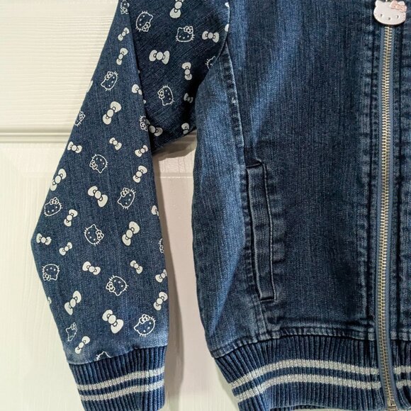 Hello Kitty Girl's Denim Varsity Jacket, Size 5, Sequin Logo Blue, Full Zip - Picture 5 of 15